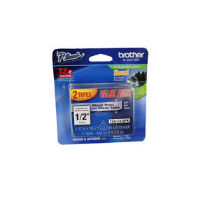 Brother P-touch TZe-1312PK Black Print Clear Label Tape 1/2" 12mm Value Pack 2pk